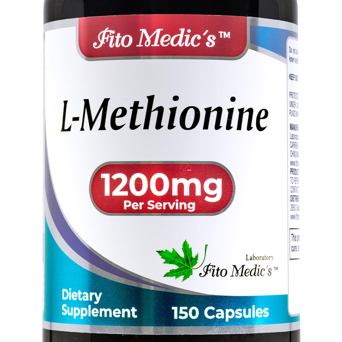 FITO MEDIC'S Methionine bottle showing 1200 mg per serving for antioxidant support.