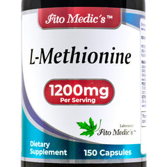 FITO MEDIC'S Methionine bottle showing 1200 mg per serving for antioxidant support.