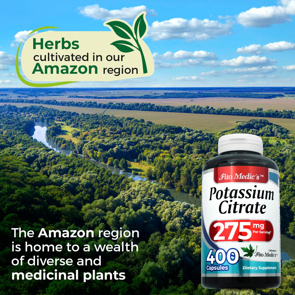 Lifestyle scene with FITO MEDIC'S Potassium Citrate bottles suggesting on-the-go use.
