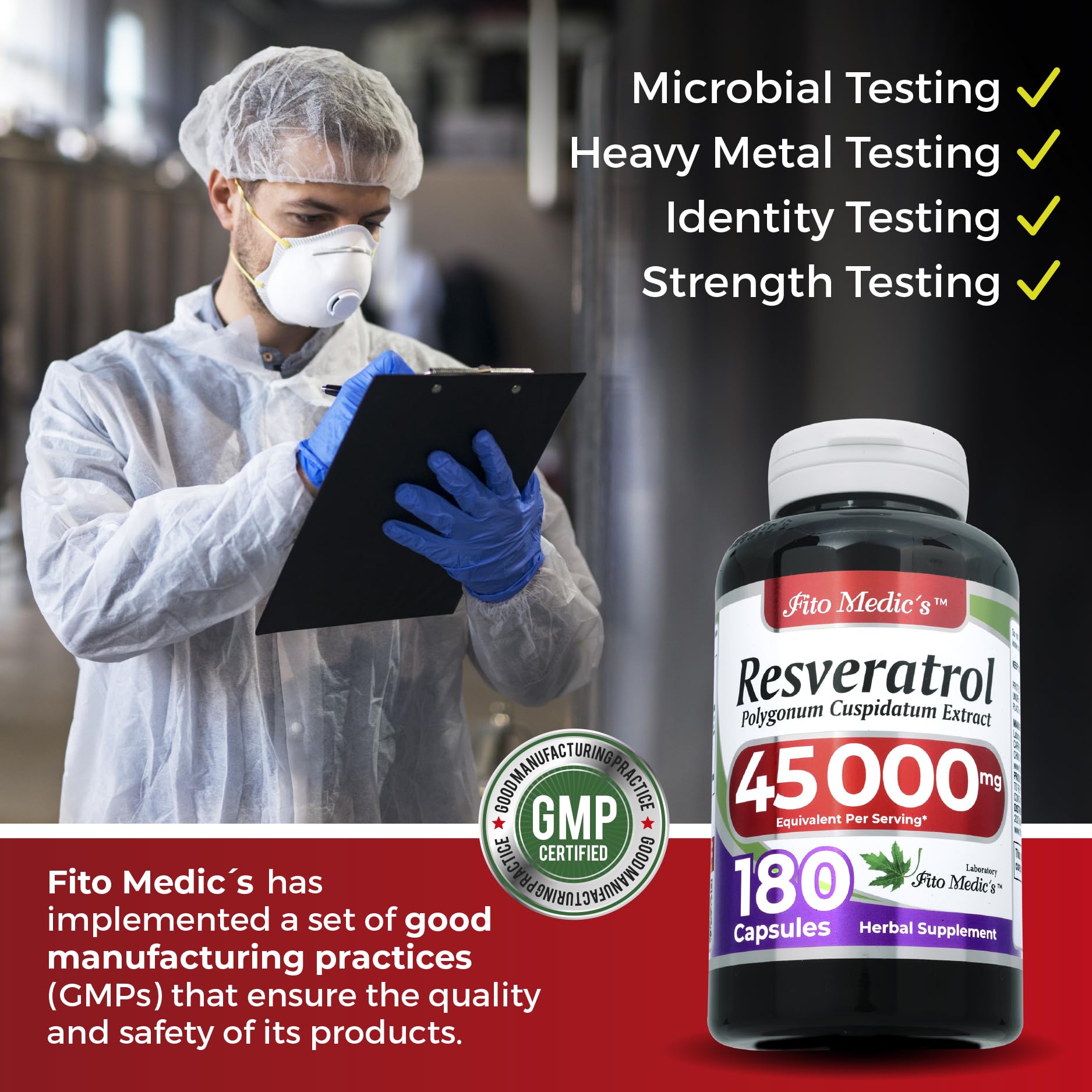 FITO MEDIC'S Resveratrol organic root symbol points to Polygonum cuspidatum origin.