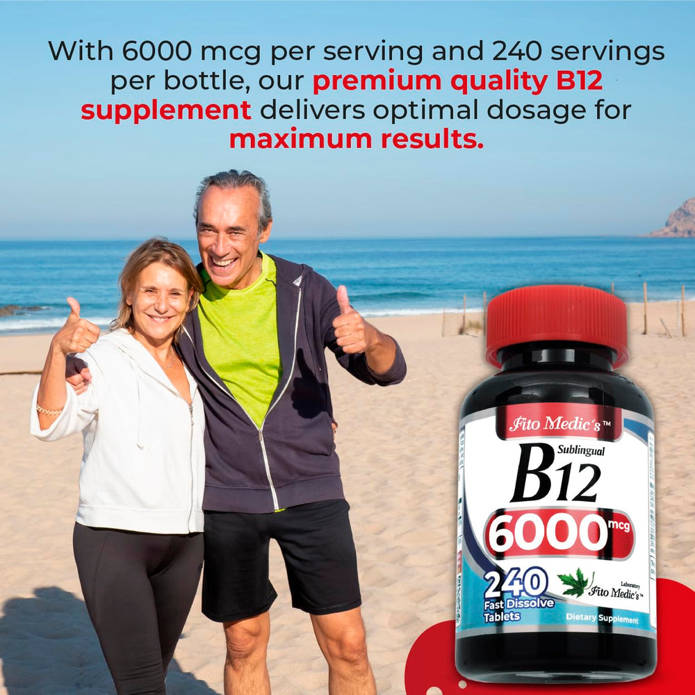 Fito Medic's Vitamin B12 Sublingual bottle back detailing dosage for easy tracking