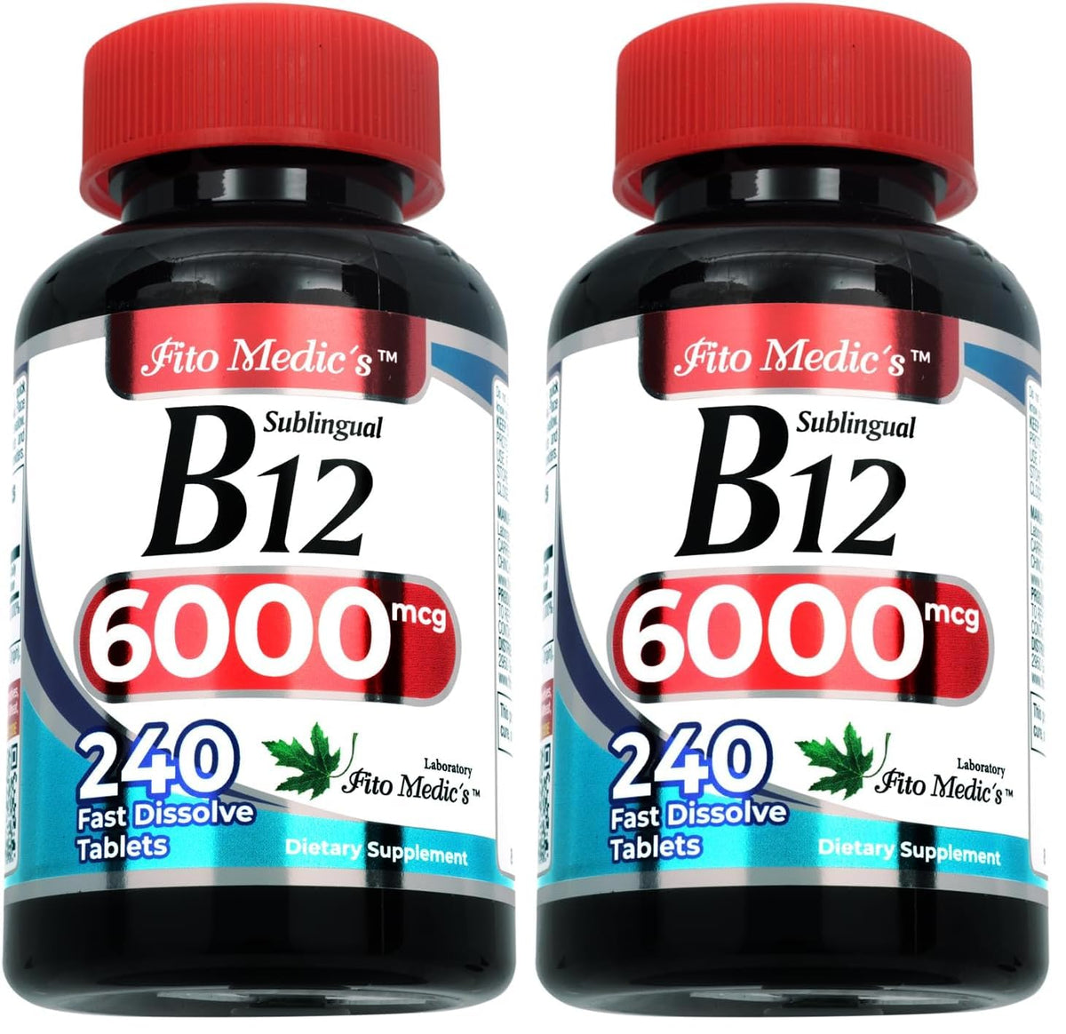 Fito Medic's Vitamin B12 Sublingual bottle front highlighting fast absorption