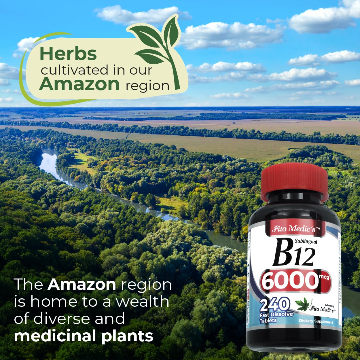 Fito Medic's Vitamin B12 Sublingual label closeup for clear nutrient info