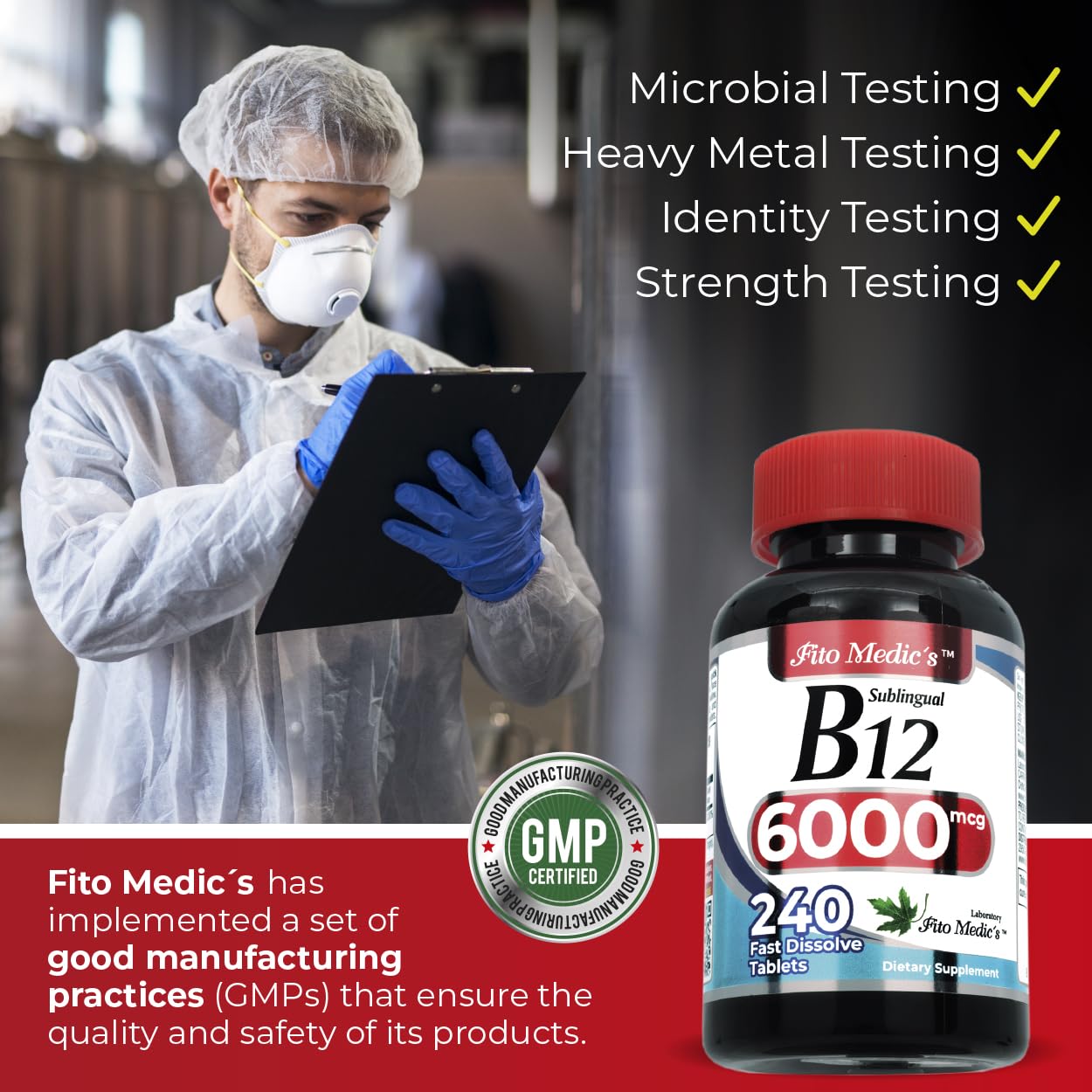 Fito Medic's Vitamin B12 Sublingual serving size image showing 6000 mcg per serving