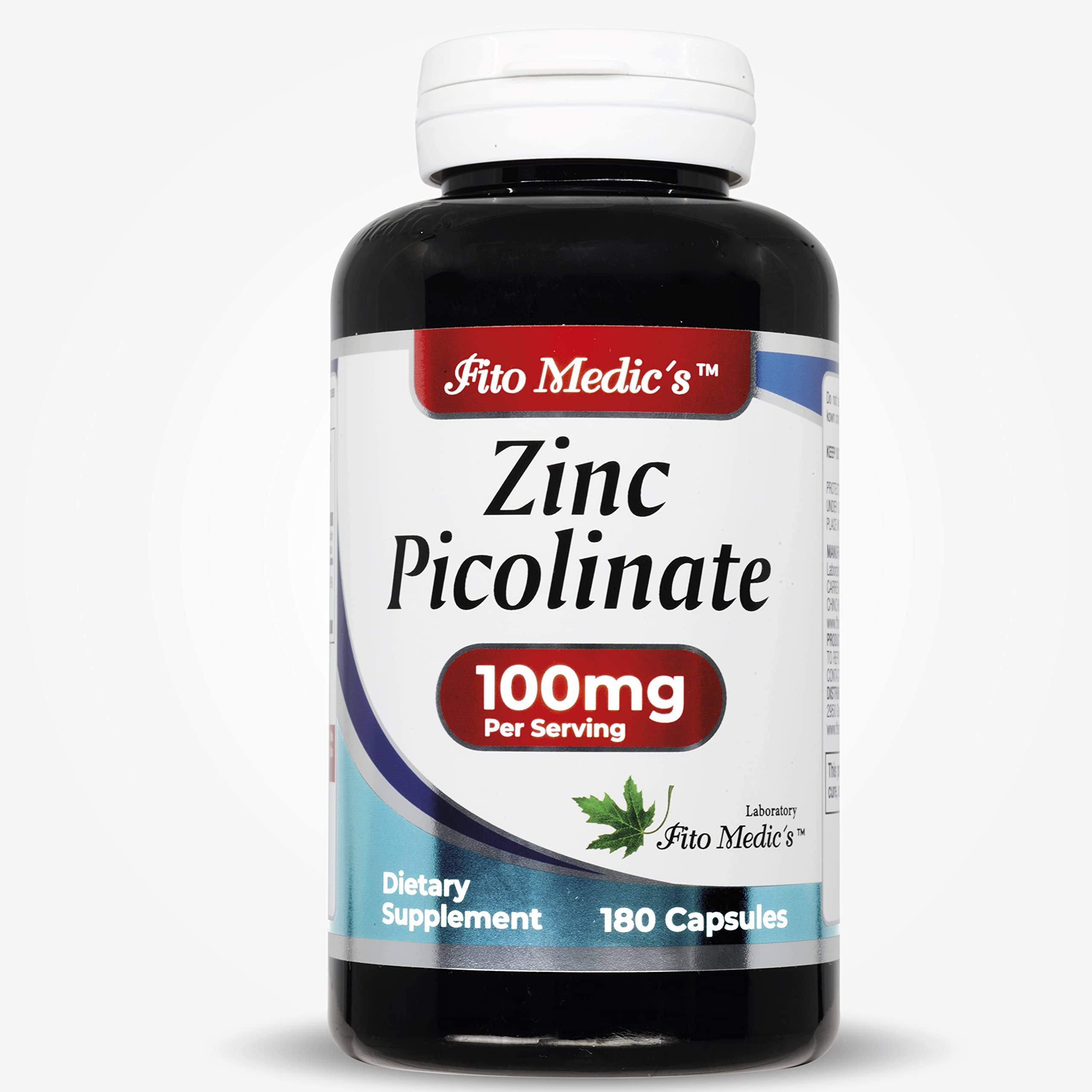 FITO MEDIC'S Zinc Picolinate 100mg capsules in bottle for daily immune support.