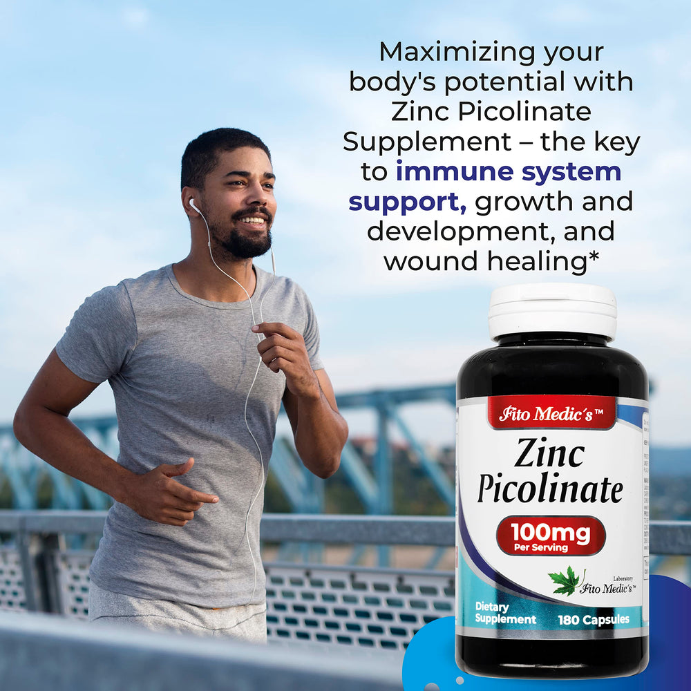 Front label view of FITO MEDIC'S Zinc Picolinate packaging for daily immune support.