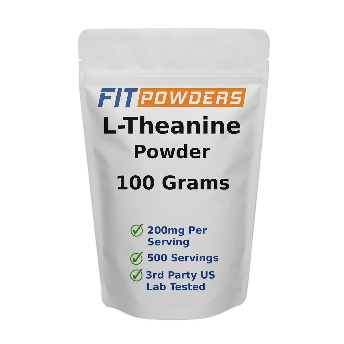 FitPowders L-Theanine powder in 100g container for daily calm and focus.