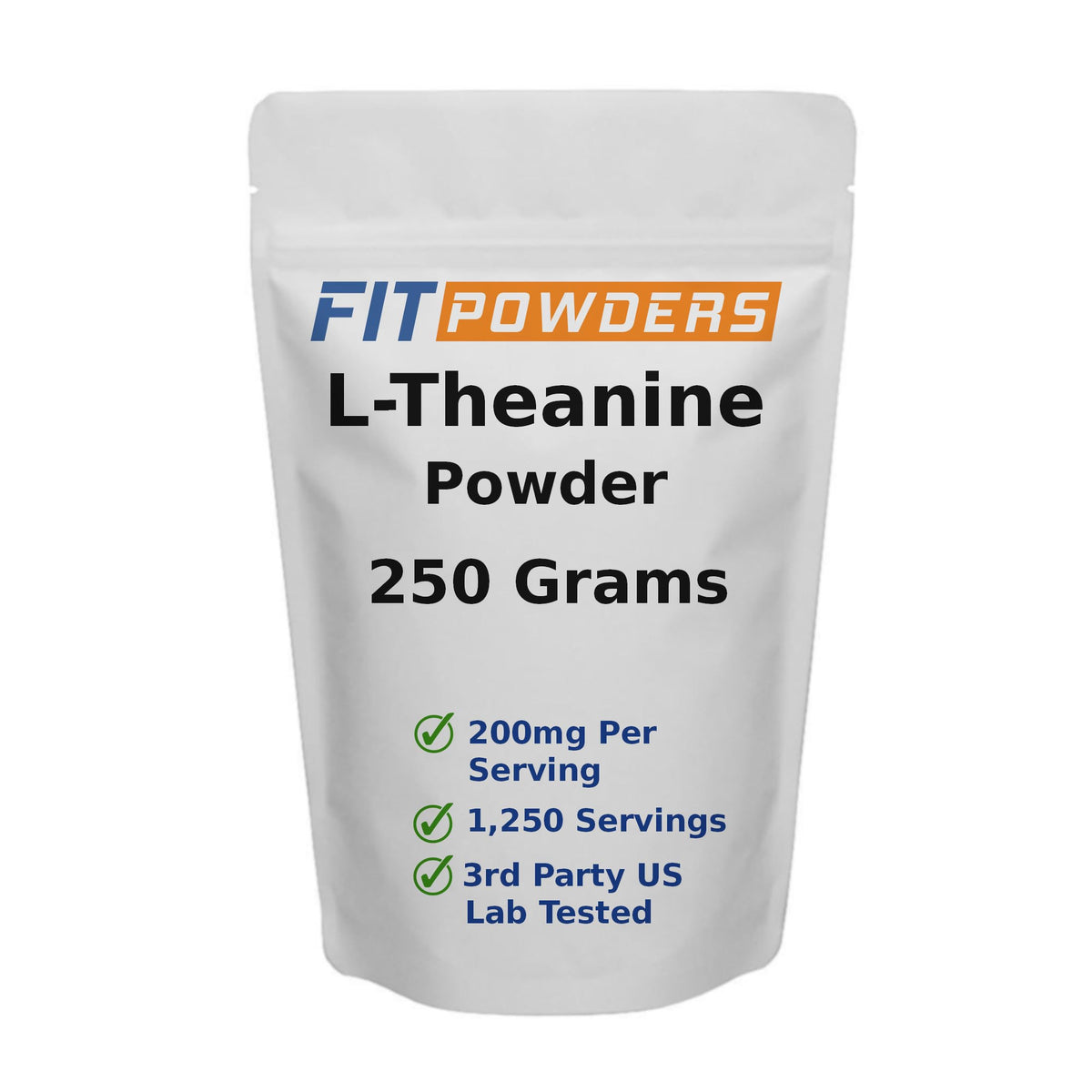 FitPowders L-Theanine powder 250g front packaging highlights vegan and gluten-free formula