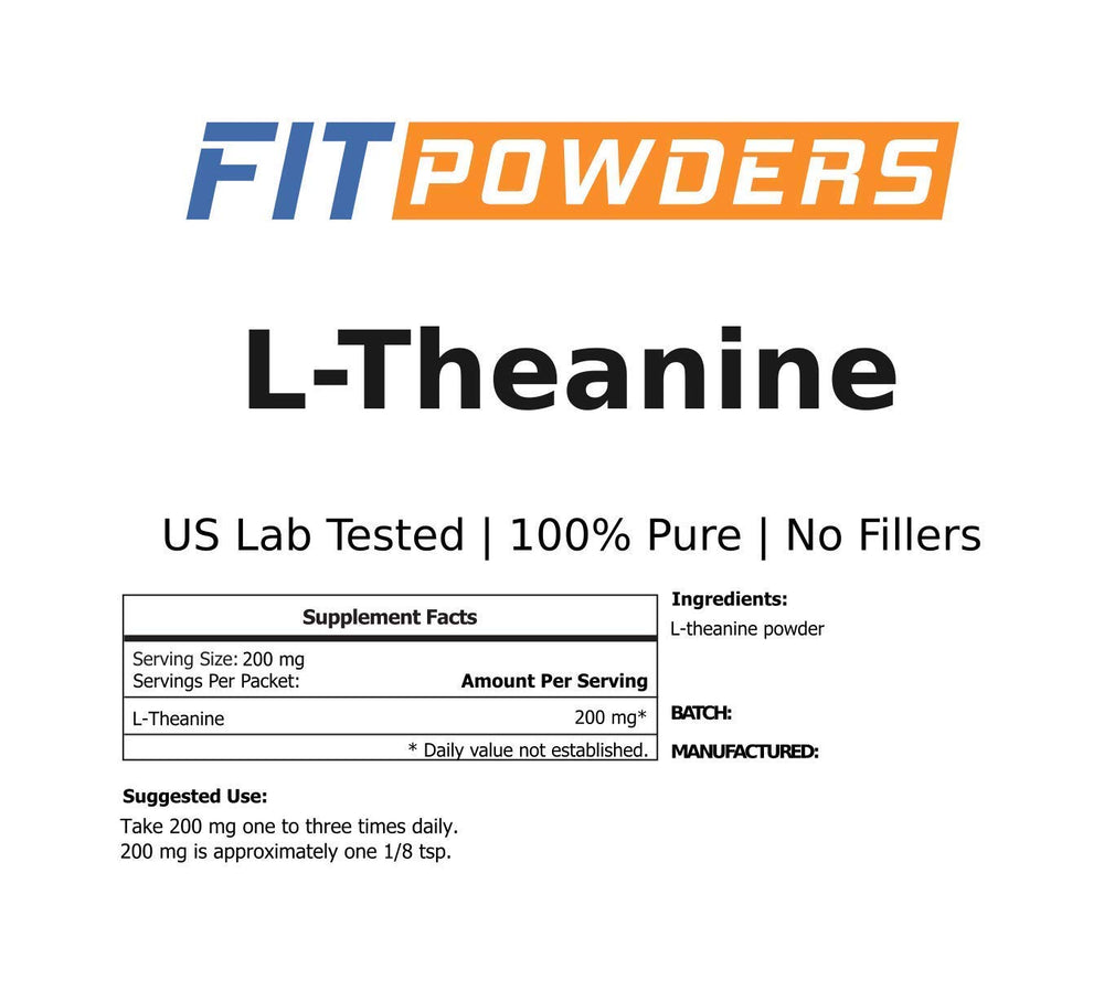 FitPowders L-Theanine vegan formula badge on jar.