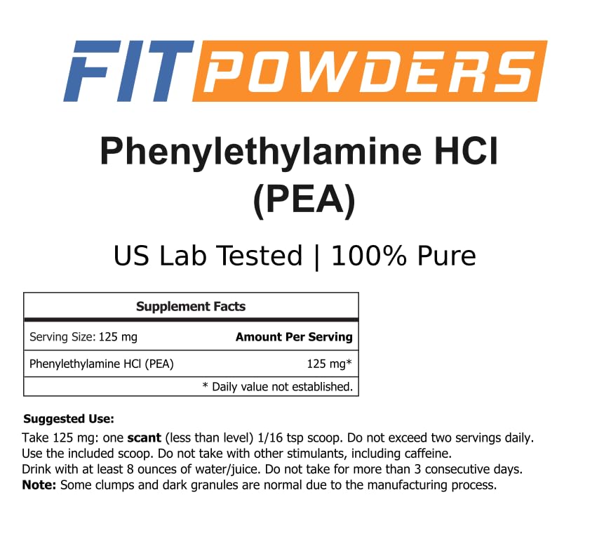 FitPowders Phenylethylamine powder label closeup emphasizing purity
