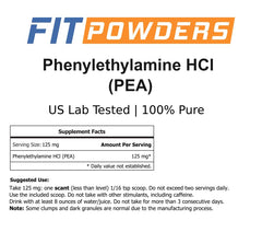 FitPowders Phenylethylamine powder label closeup emphasizing purity
