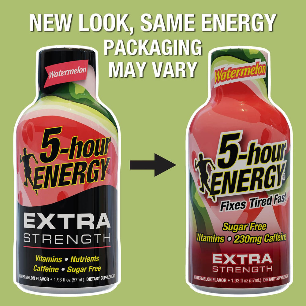 5-hour ENERGY extra-strength shot ingredients label highlights caffeine and amino acids