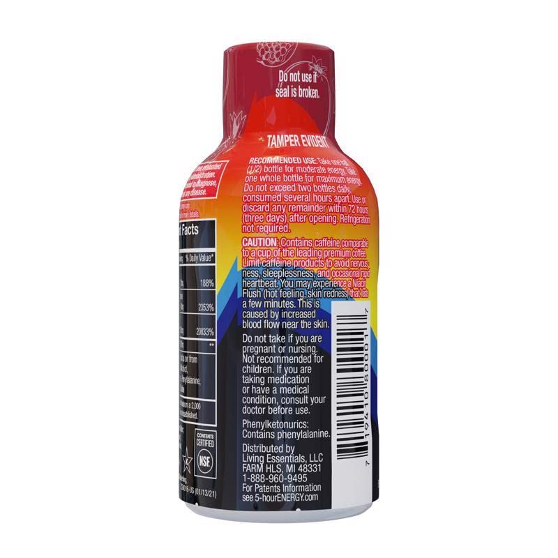 Five-hour ENERGY Pomegranate shot closeup, flavor and compact design enable fast consumption.
