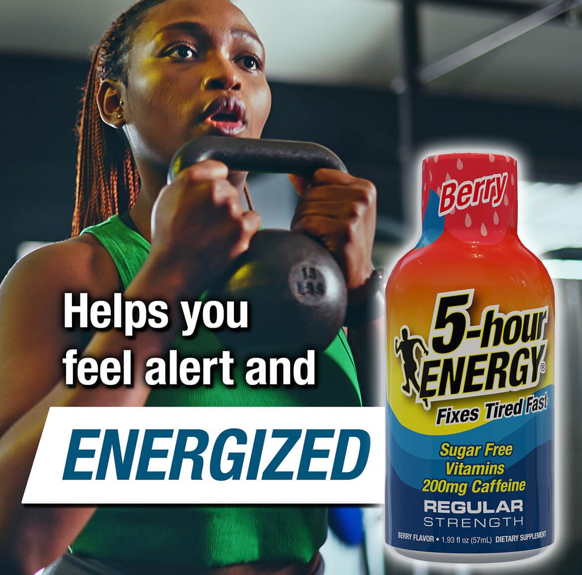 5-hour ENERGY Berry packaging highlighting portable energy on the go.