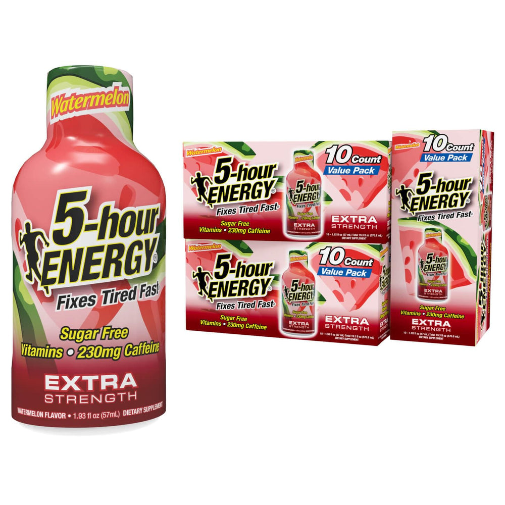 5-hour ENERGY watermelon shot bottle ready for quick energy on the go