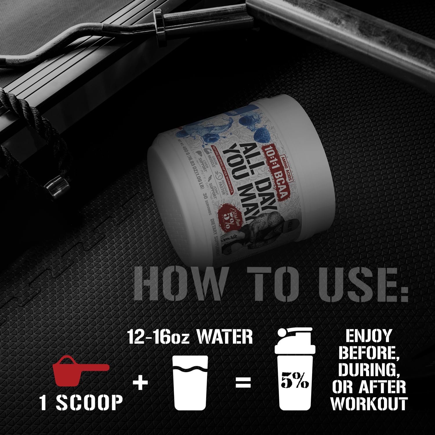 5% Nutrition Rich Piana ADYM serving scoop ready to mix
