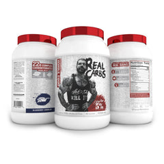 Blueberry Cobbler Real Carbs tub shown in daily use for post-workout energy and recovery