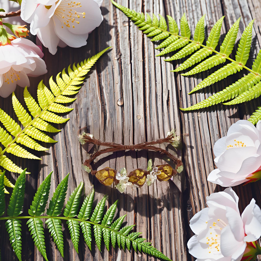 Fivoilin Crystal bracelet close-up showing adjustable drawstring and beads