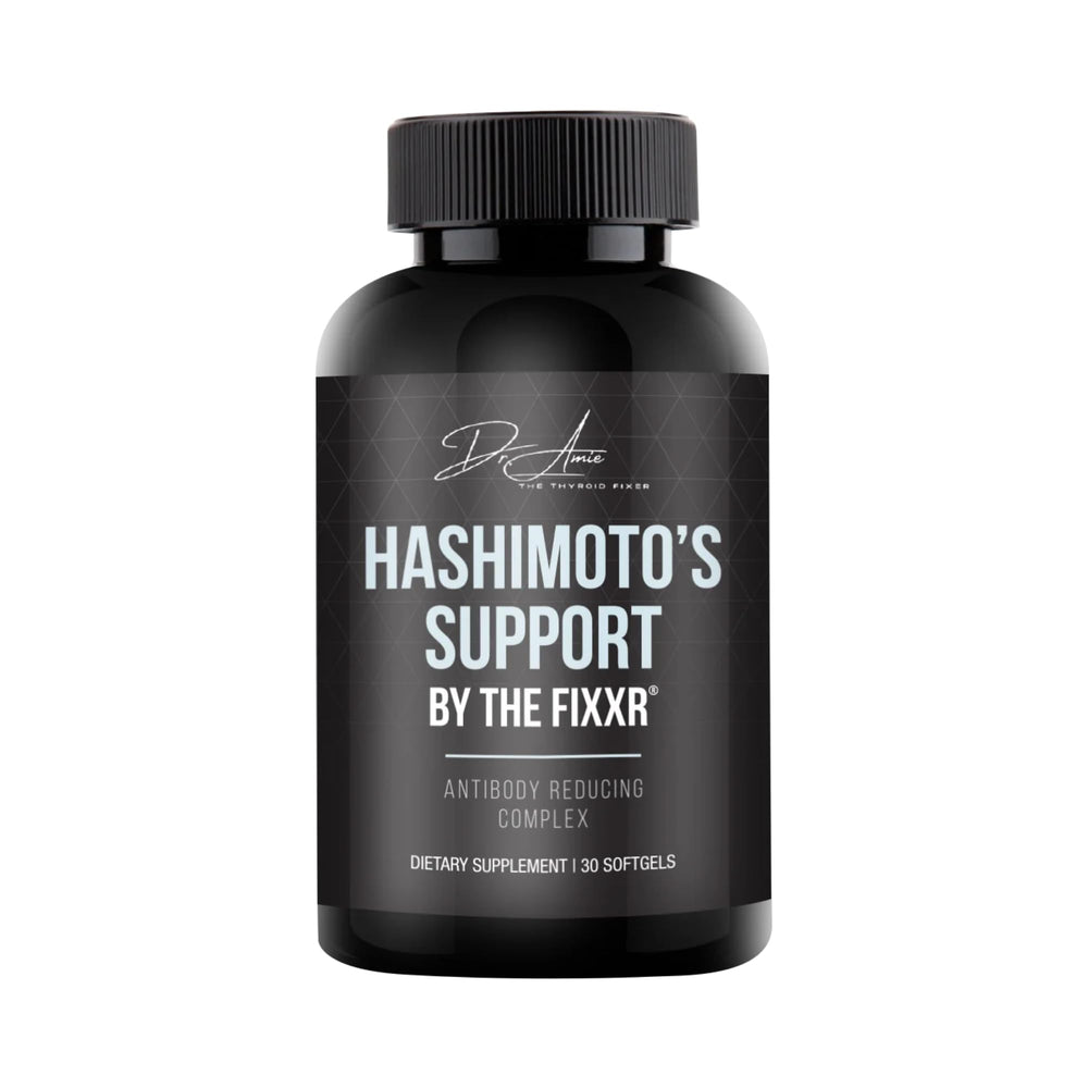 Fixxr Hashimoto's Support by Dr. Amie bottle close-up supporting thyroid balance.