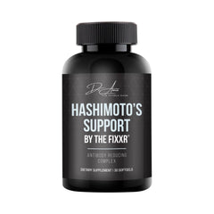 Fixxr Hashimoto's Support by Dr. Amie bottle close-up supporting thyroid balance.
