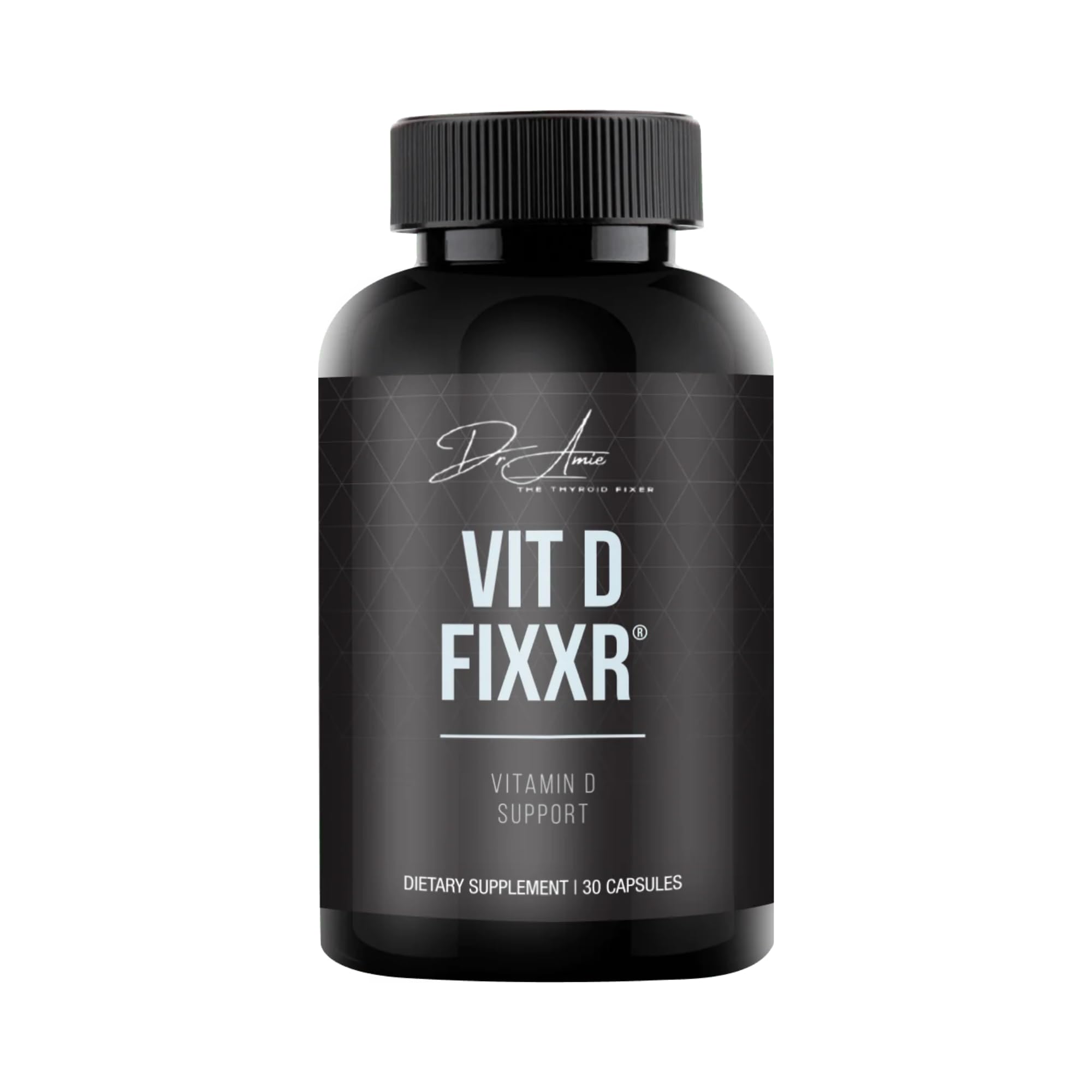Fixxr VIT D by Dr. Amie bottle close-up with capsules for daily vitamin D support.