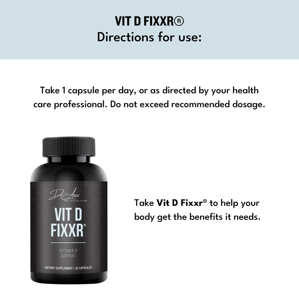 Fixxr VIT D by Dr. Amie box with capsules on a clean surface for easy access.