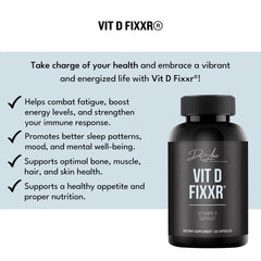 Fixxr VIT D by Dr. Amie label close-up highlighting K1, K2, and GG blend for immune support.