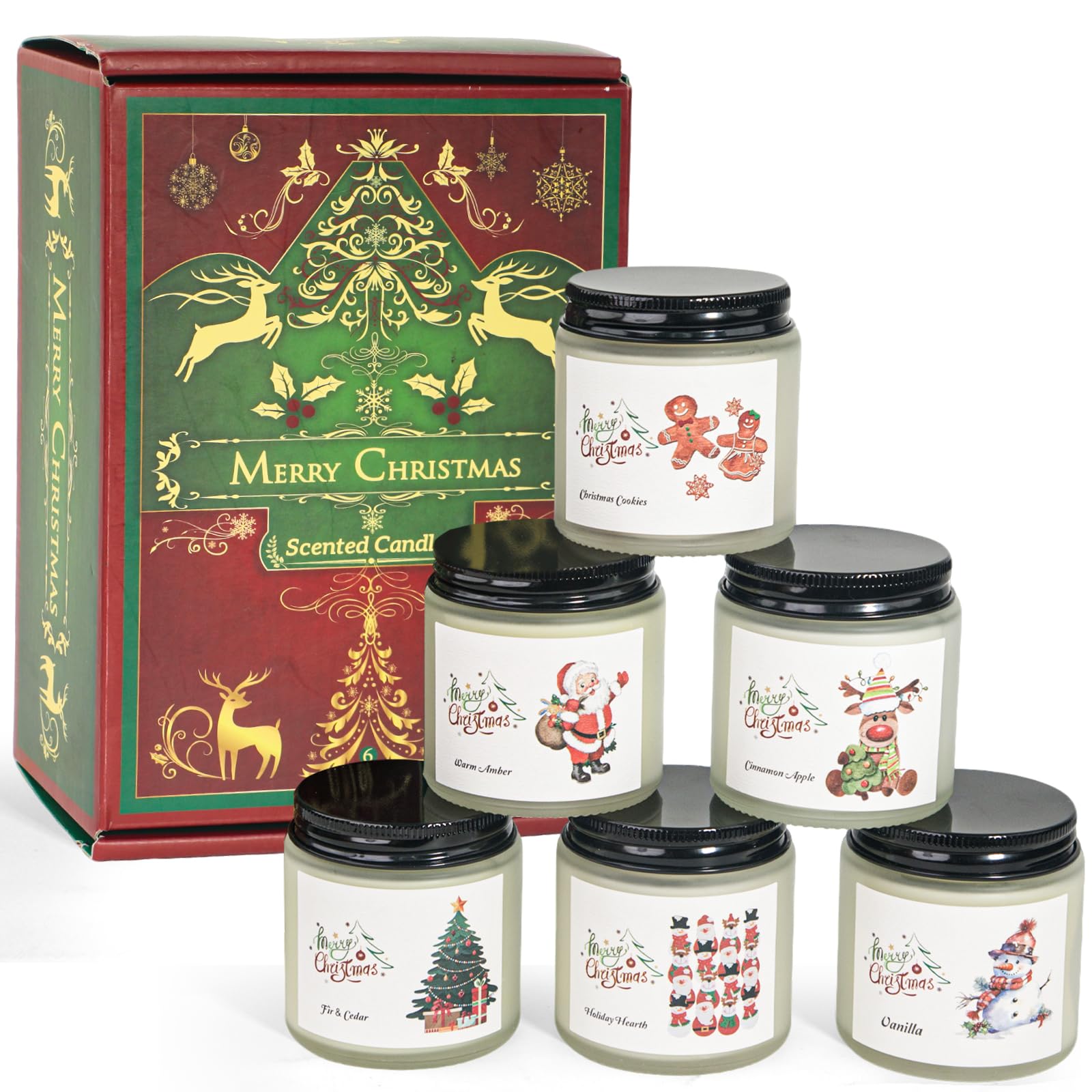 FKJOL Christmas candles six-pack jars create warm festive ambiance.
