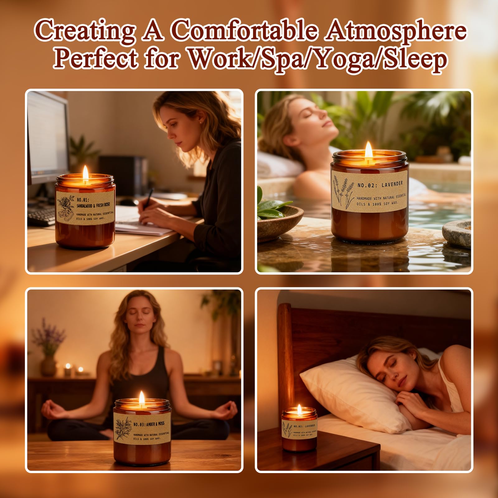 FKJOL sandalwood rose candle with warm floral wood scent for relaxing evenings.