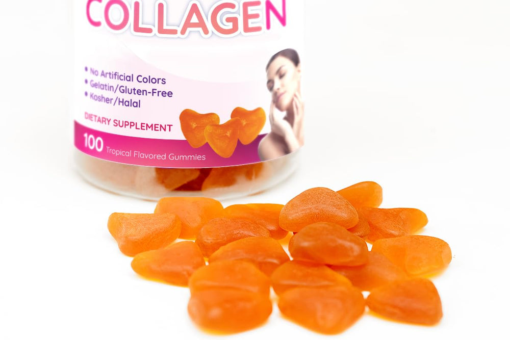 Flamingo Collagen Gummies hair-skin-nails illustration suggests visible beauty benefits.