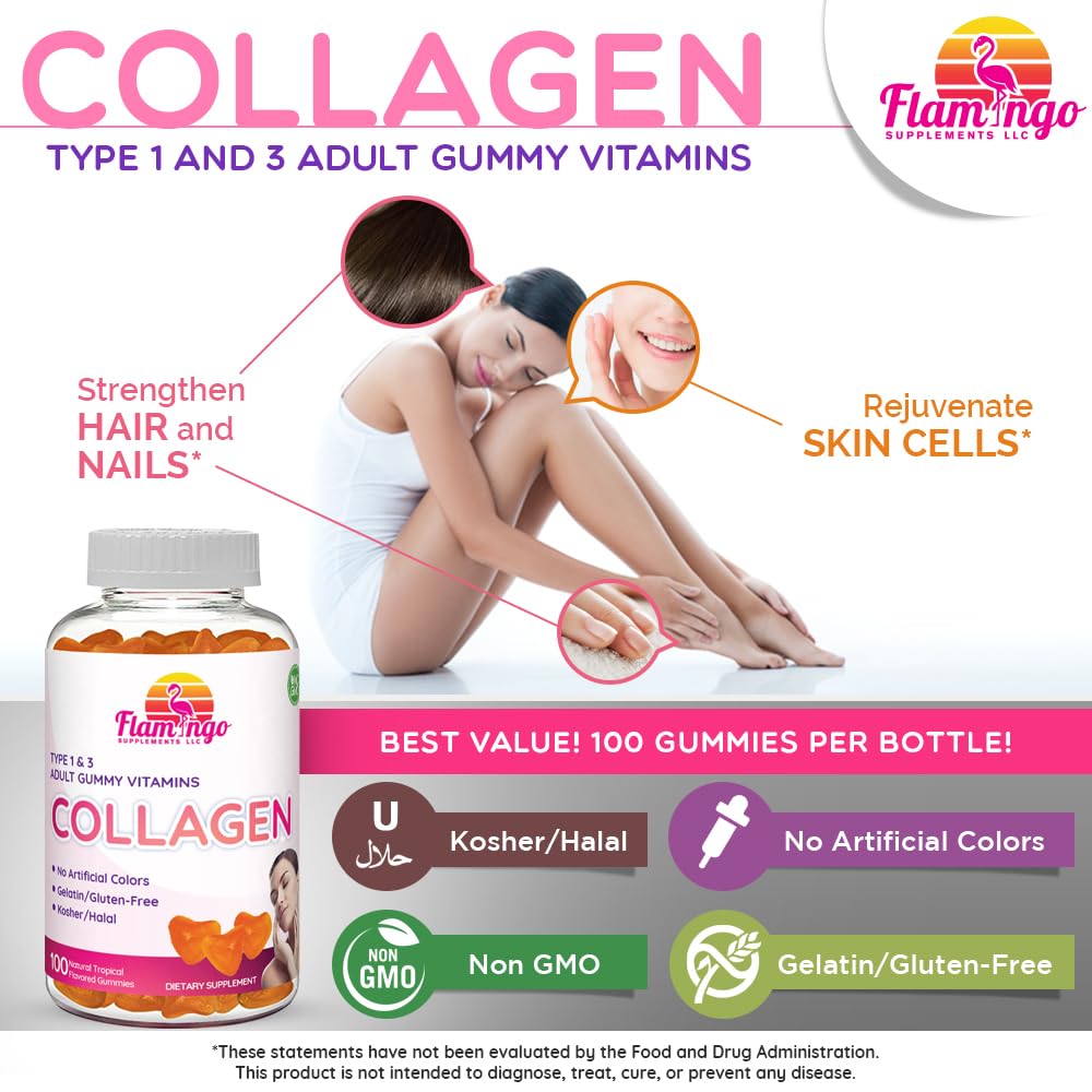 Flamingo Collagen Gummies pack shows 100 count convenience for daily use.