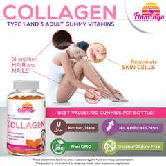 Flamingo Collagen Gummies pack shows 100 count convenience for daily use.
