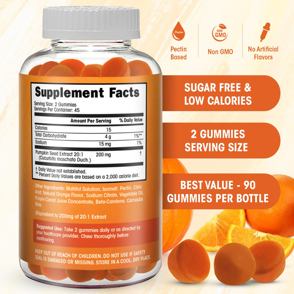 Flamingo Supplements pumpkin seed oil gummies close-up of orange gummies for convenient daily wellness.