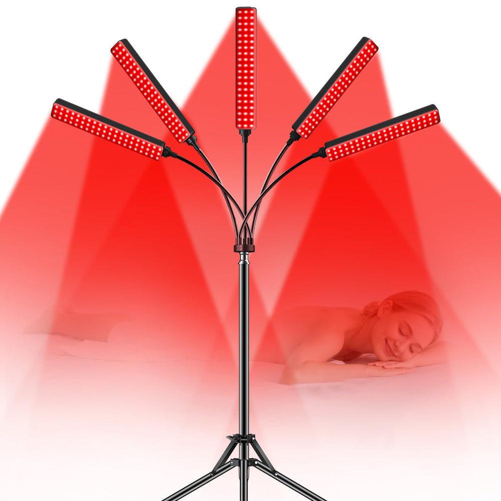 FlaoAito red light therapy lamp on stand, front view for at-home facial and body sessions.