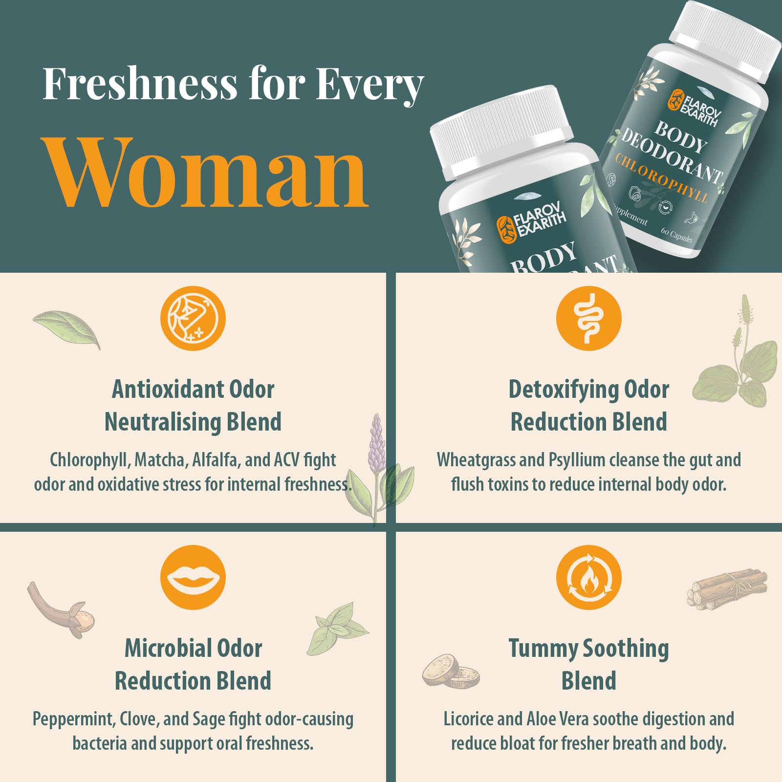 Woman taking Flarovexarith capsules during morning routine for confidence.