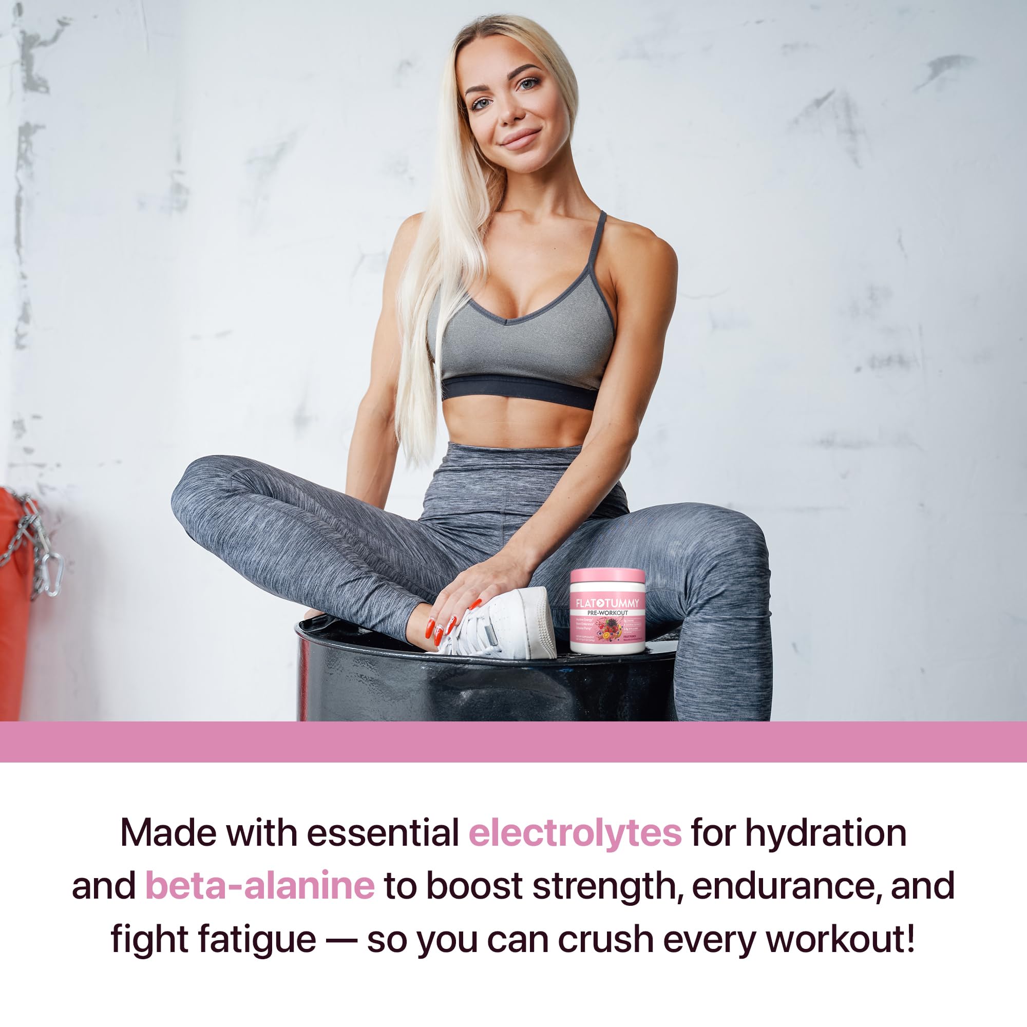 Flat Tummy Pre Workout Women in use during workout setup demonstrates quick preparation.