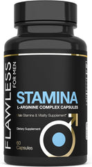 Flawless for Men Stamina bottle side emphasizes portable daily supplement