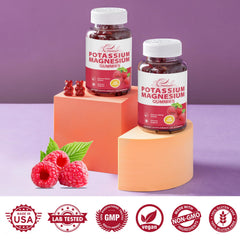 Fleamart potassium magnesium gummies bottle with raspberry flavor shows convenient daily dose