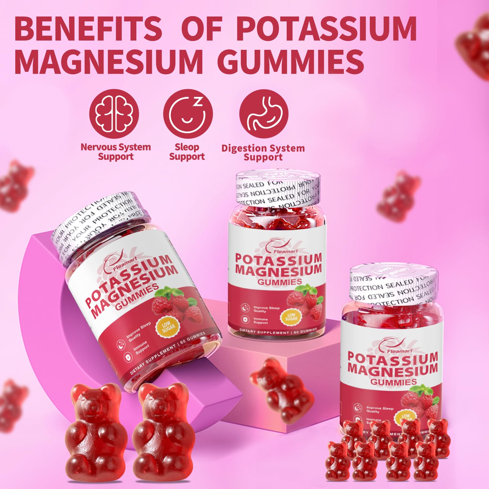 Fleamart potassium magnesium gummies two-pack display for ongoing routine