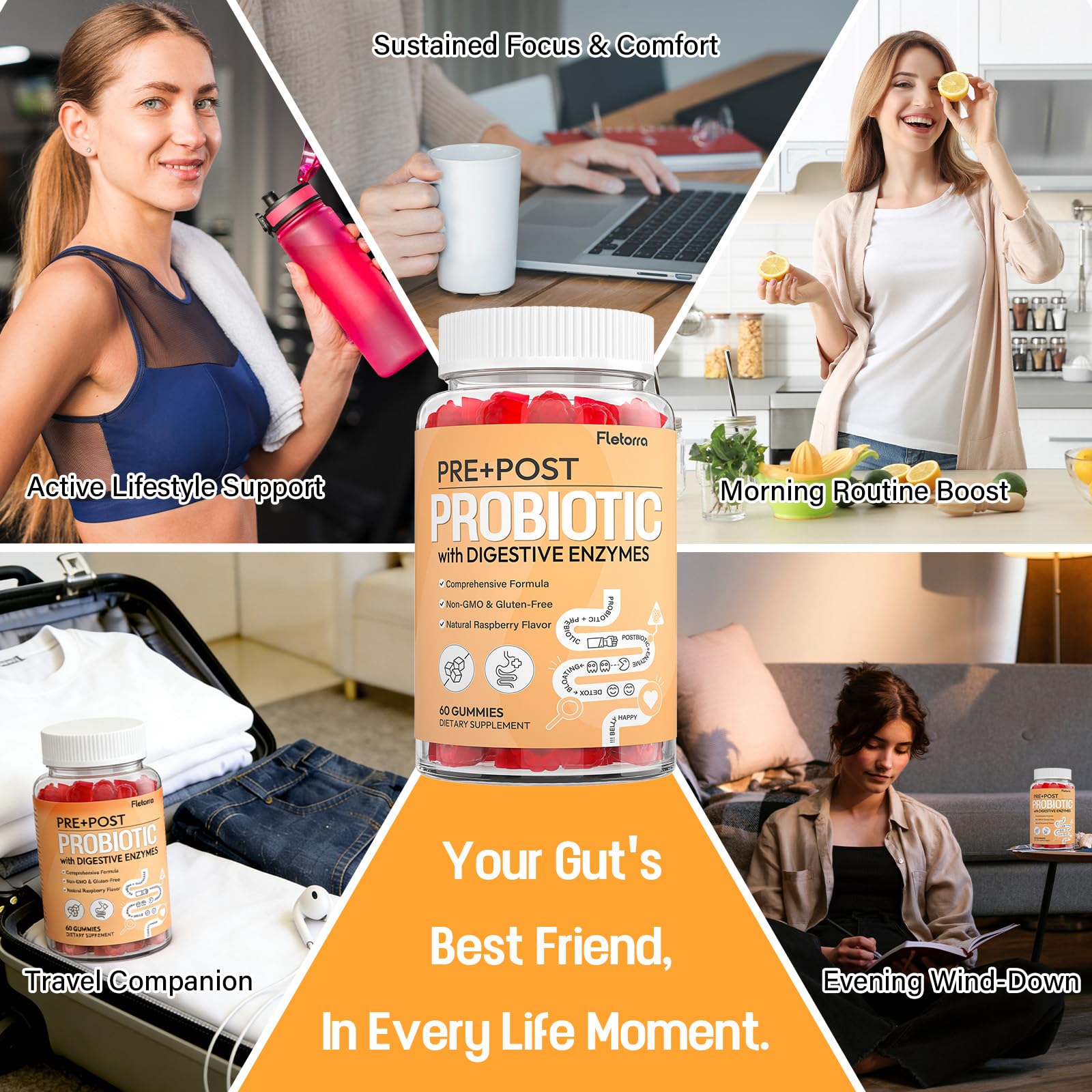 Fletorra Probiotics Gummies packaging highlighting postbiotic note and clean label