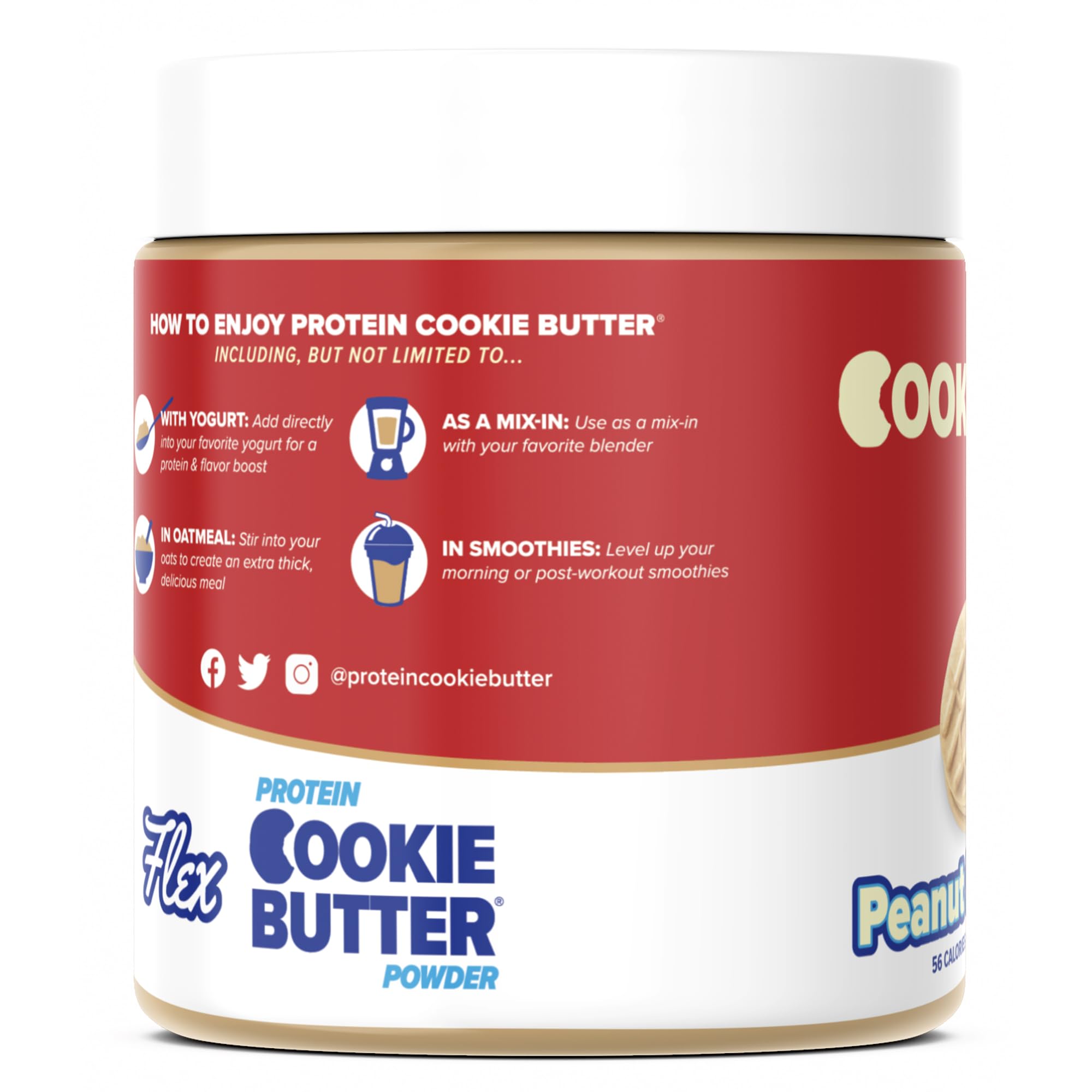 Flexible Dieting Whey Cookie Butter Powder with real cookie flakes for crunchy dessert topping.