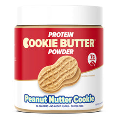 Flexible Dieting Whey Cookie Butter Powder jar with spoon, ideal for protein-packed breakfasts.