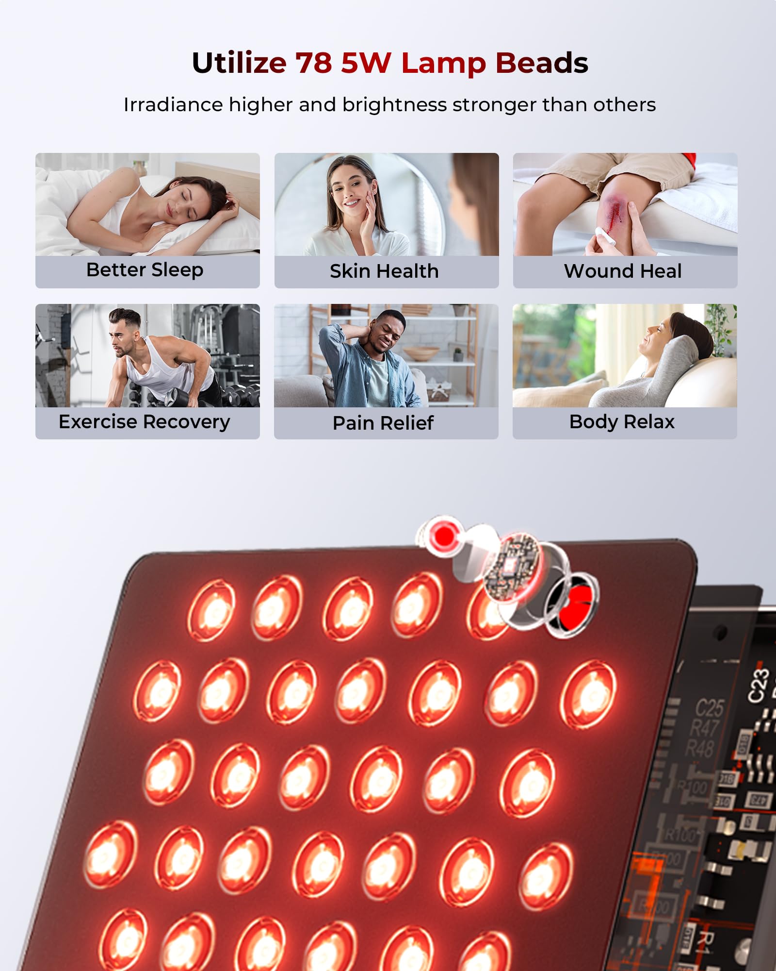 FliKEZE red light panel with adjustable stand demonstrates versatile placement for body or face