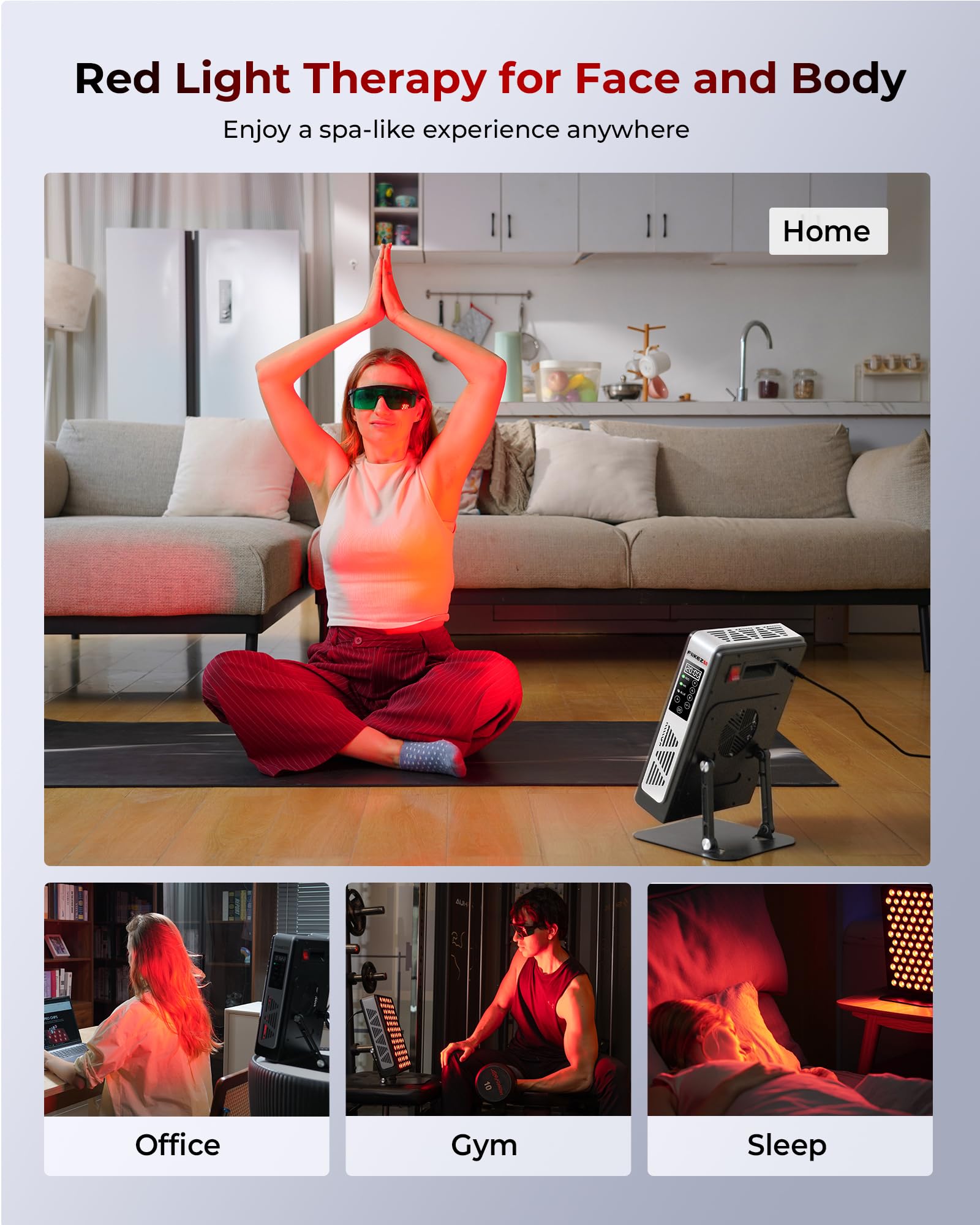 FliKEZE red light panel in a home office setup for mindful wellness