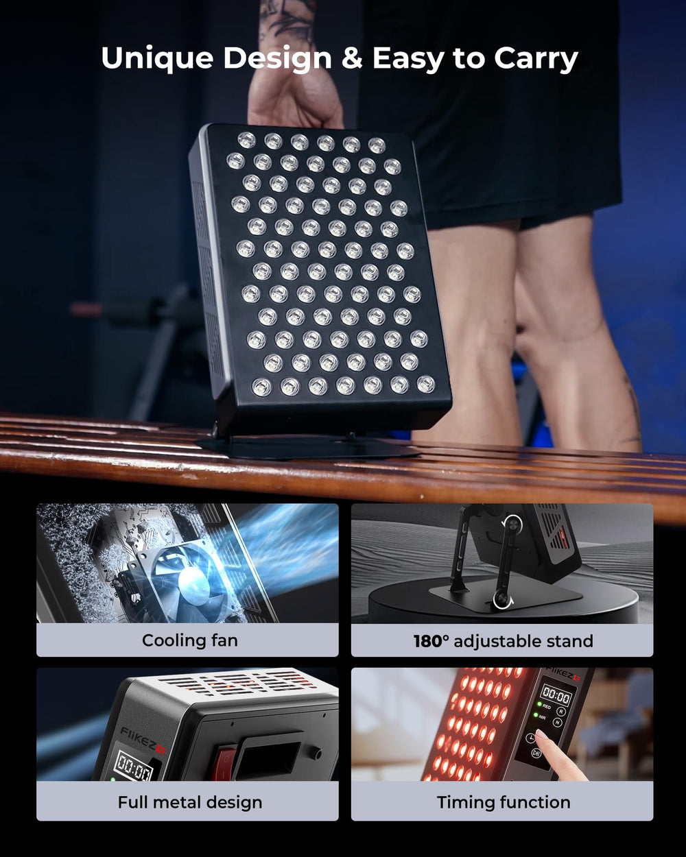 FliKEZE red light panel applied to shoulders for relaxing post-workout routines