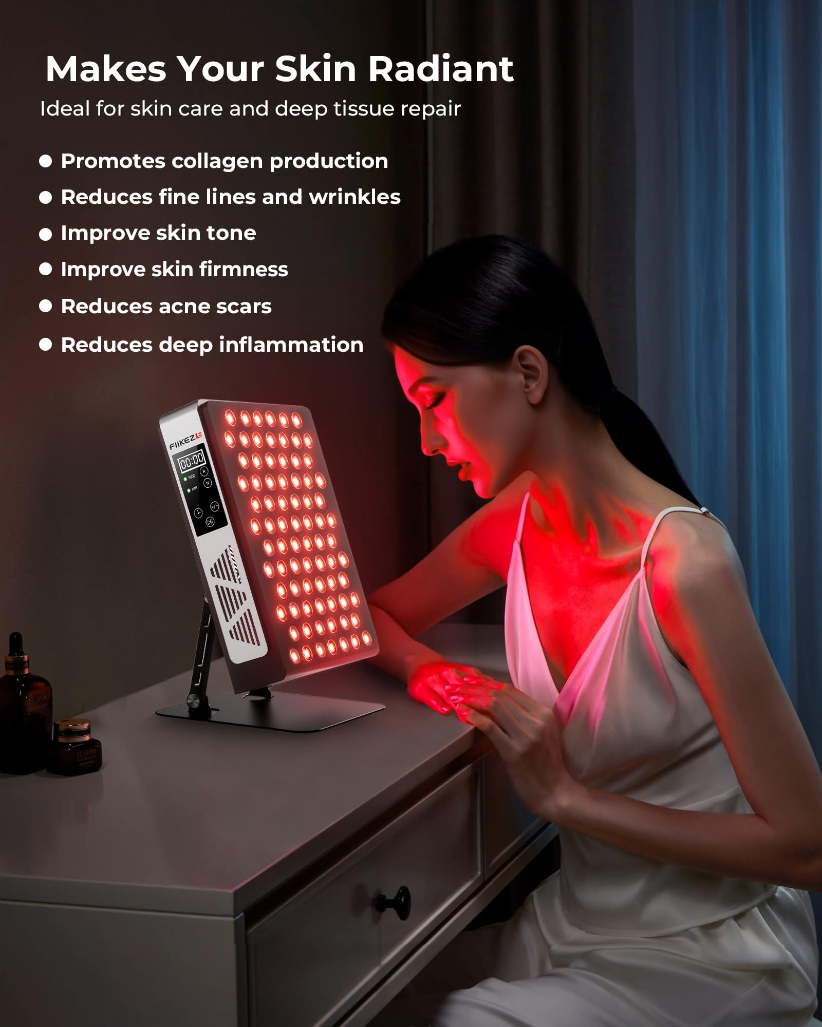 FliKEZE red light panel timer display helps plan short, focused treatment sessions