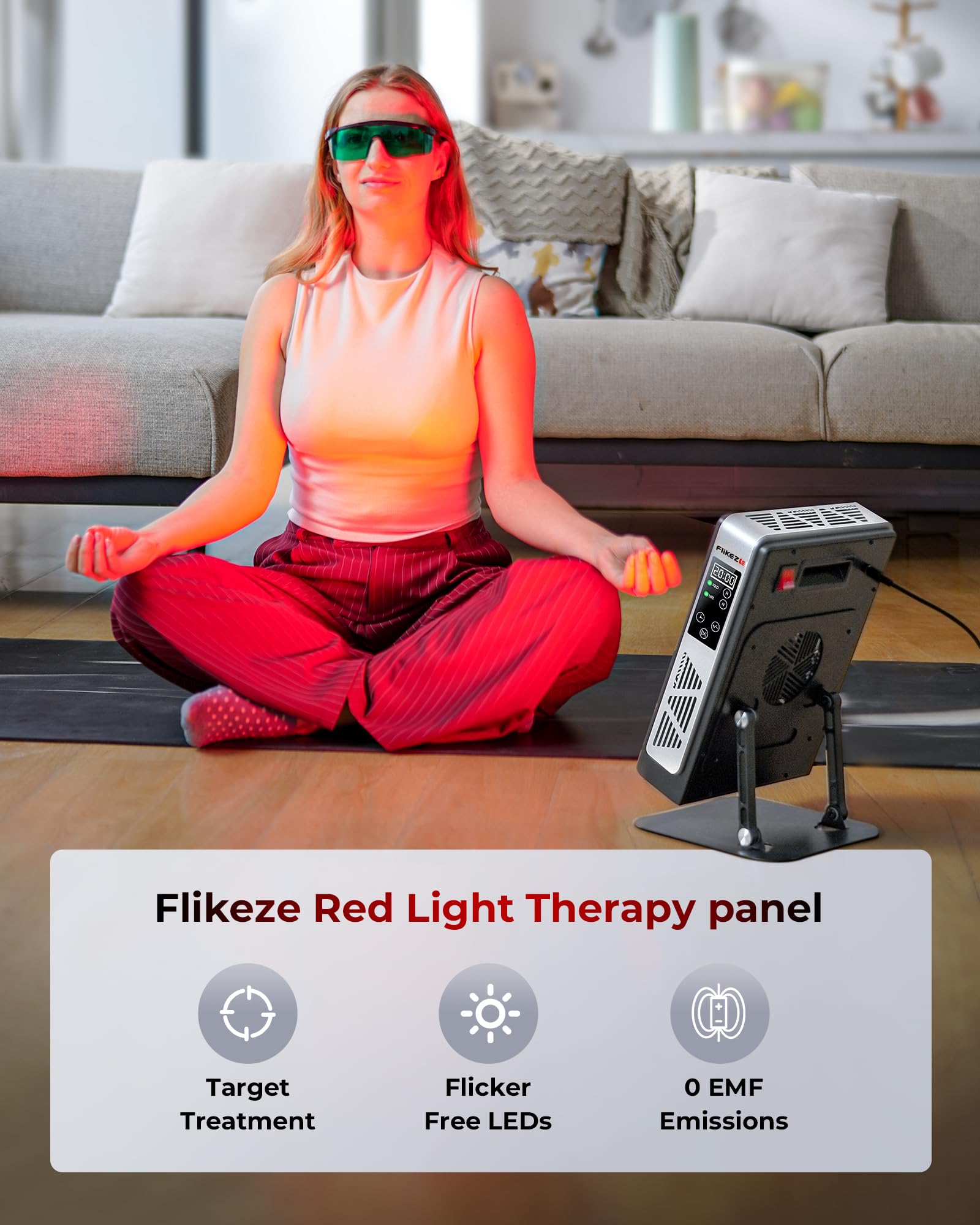 FliKEZE red light panel unboxing image showing quick setup
