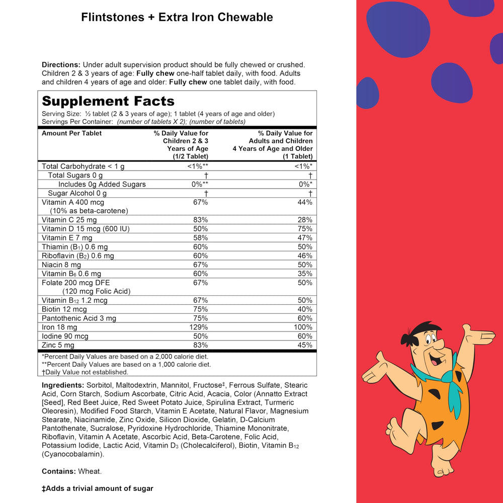 Flintstones vitamins with 15 nutrients and four flavors for kids.
