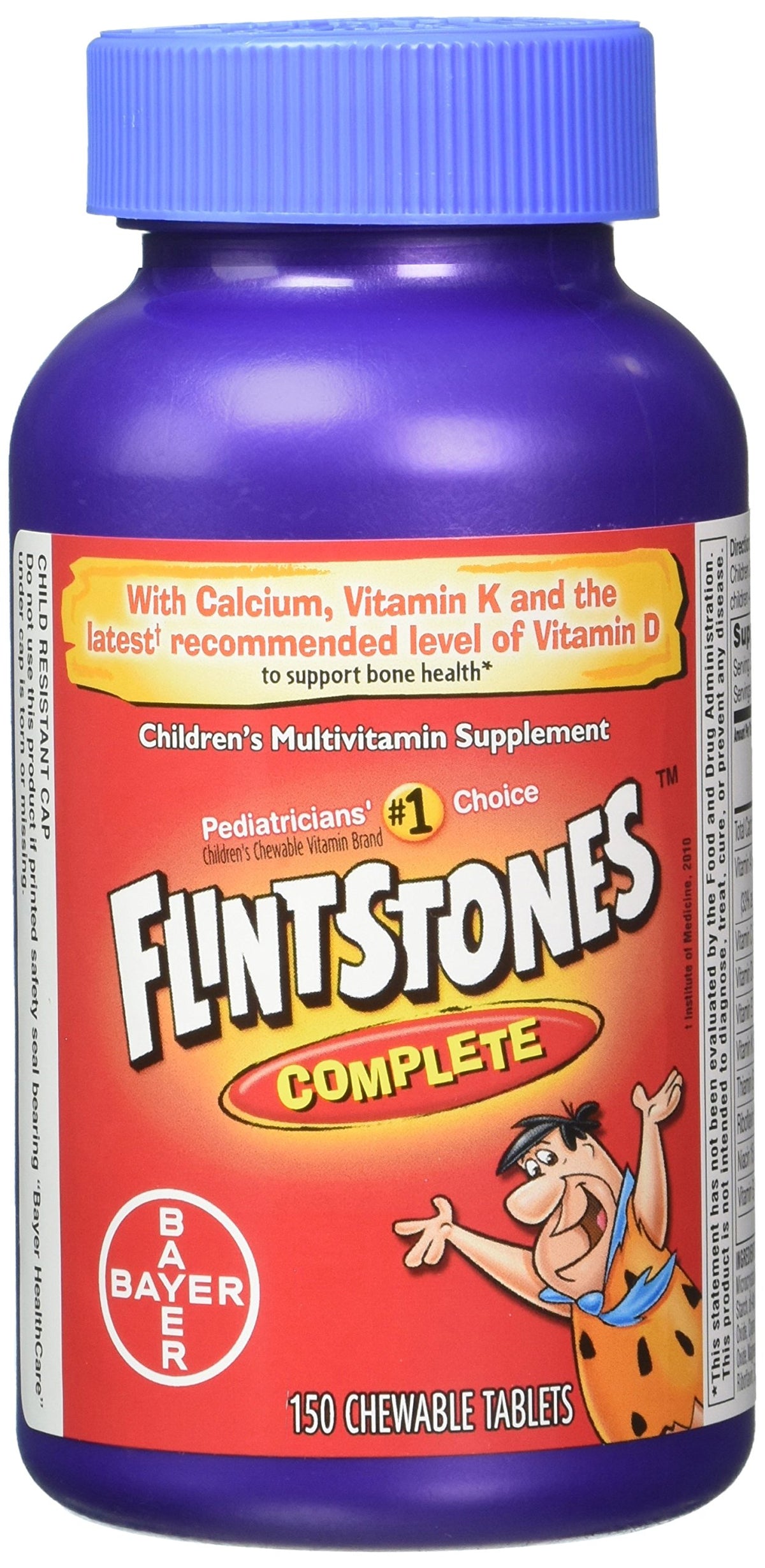 Flintstones vitamins bottle front promotes daily kid nutrition for families