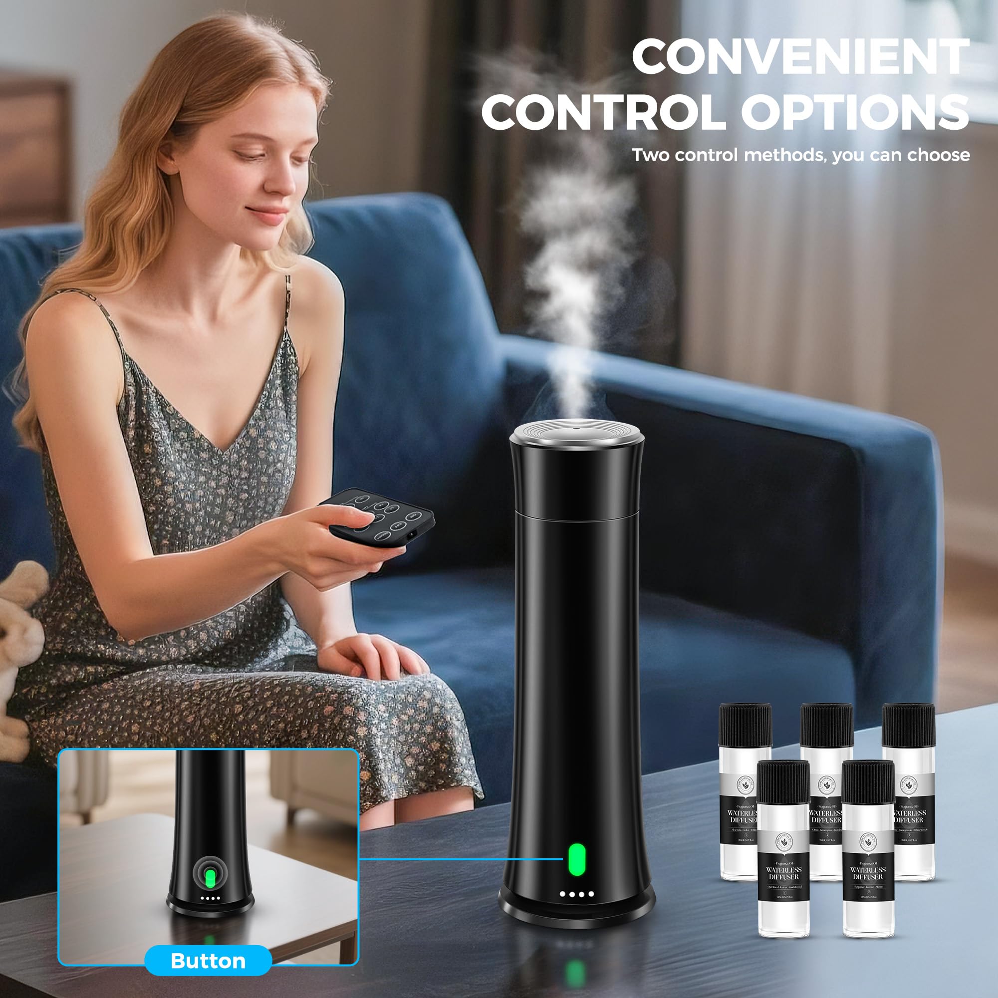 FLLUK hotel-scent-diffuser-starter-remote allows easy control from across the room